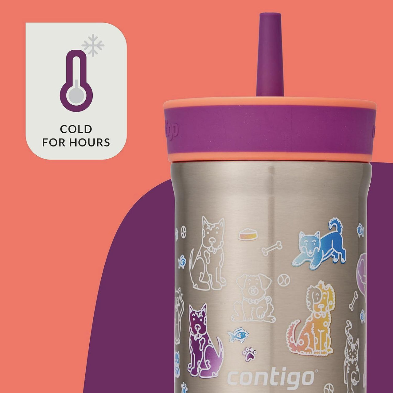 Termo Botella 12oz Para Niños Con Popote Acero Inox Leighton