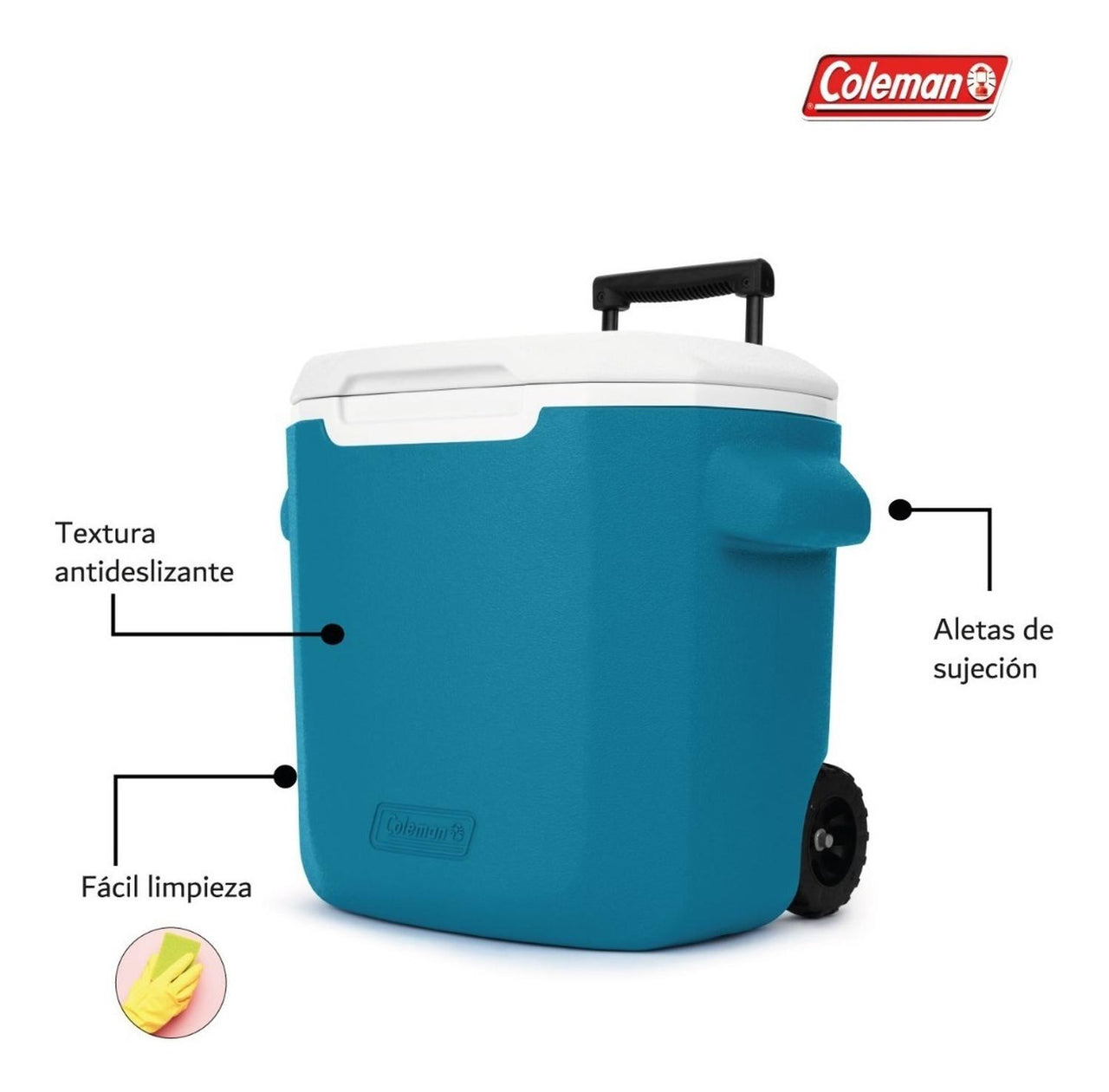 Hielera Coleman Con Ruedas Asa Retráctil 28qt Para 36 Latas