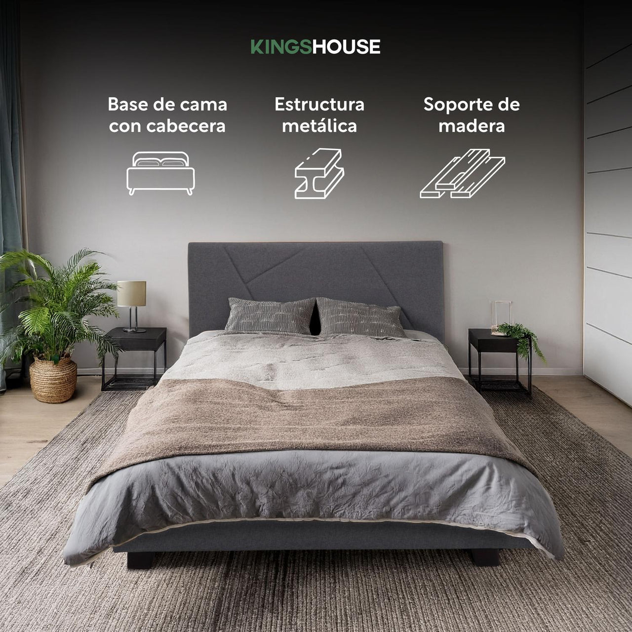 Base De Cama Abatible Individual Box + Cabecera Con Tapiz