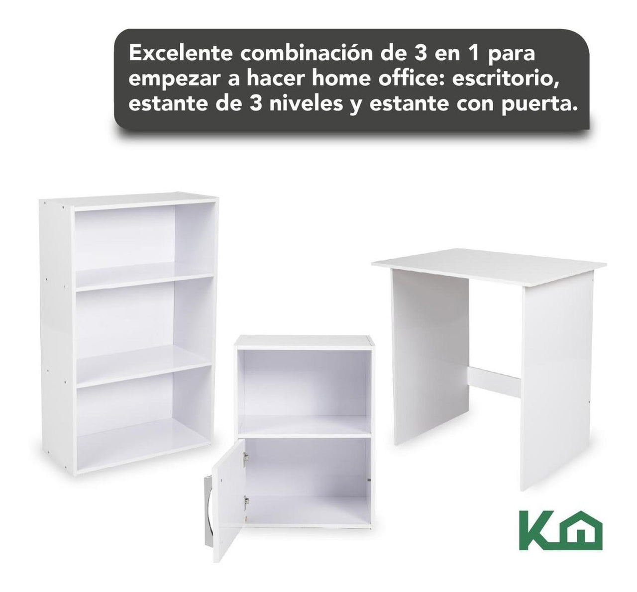 Combo Escritorio + Estante 3 Niveles + Estante Casa Oficina