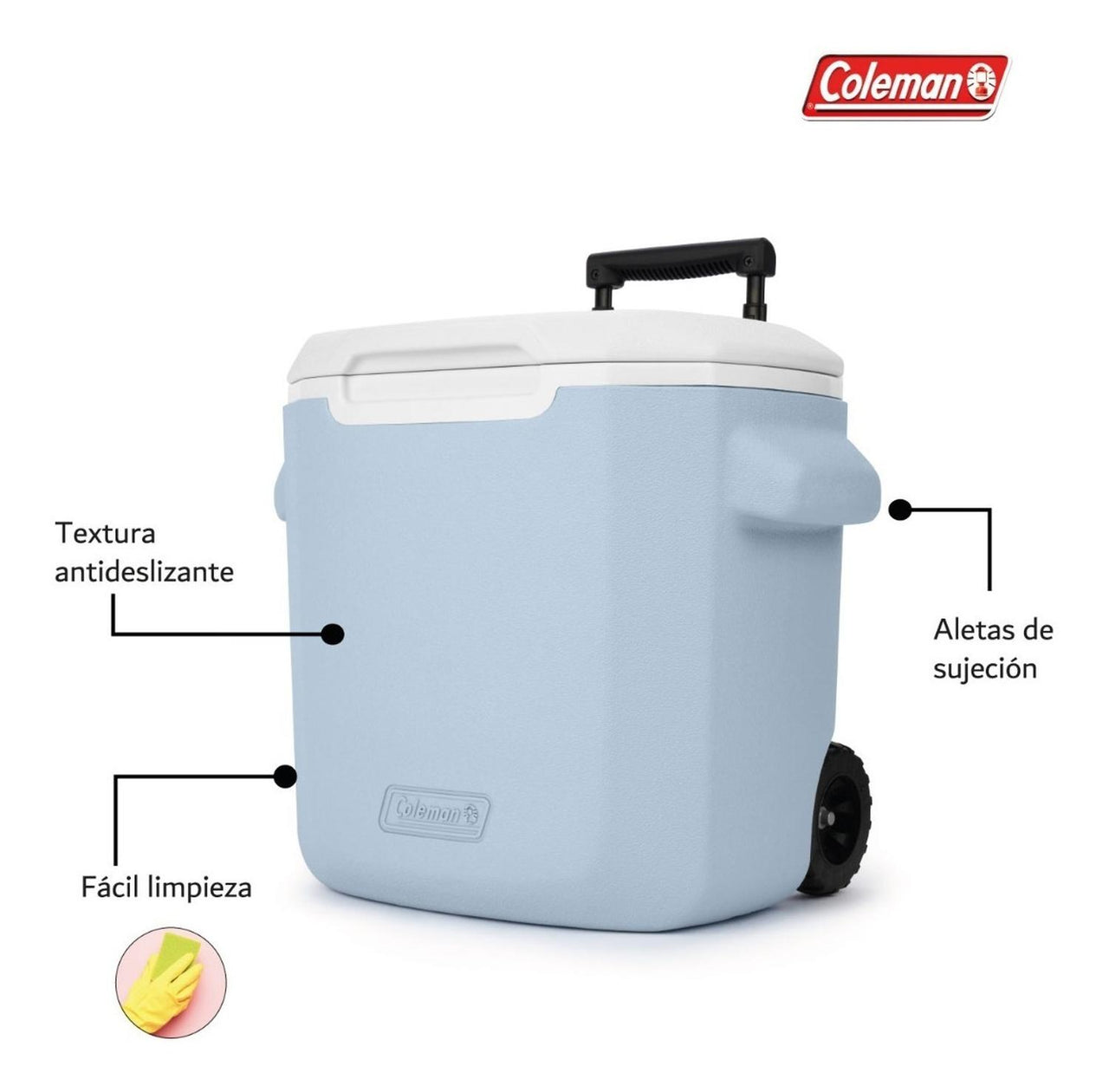 Hielera Coleman Con Ruedas Asa Retráctil 28qt Para 36 Latas