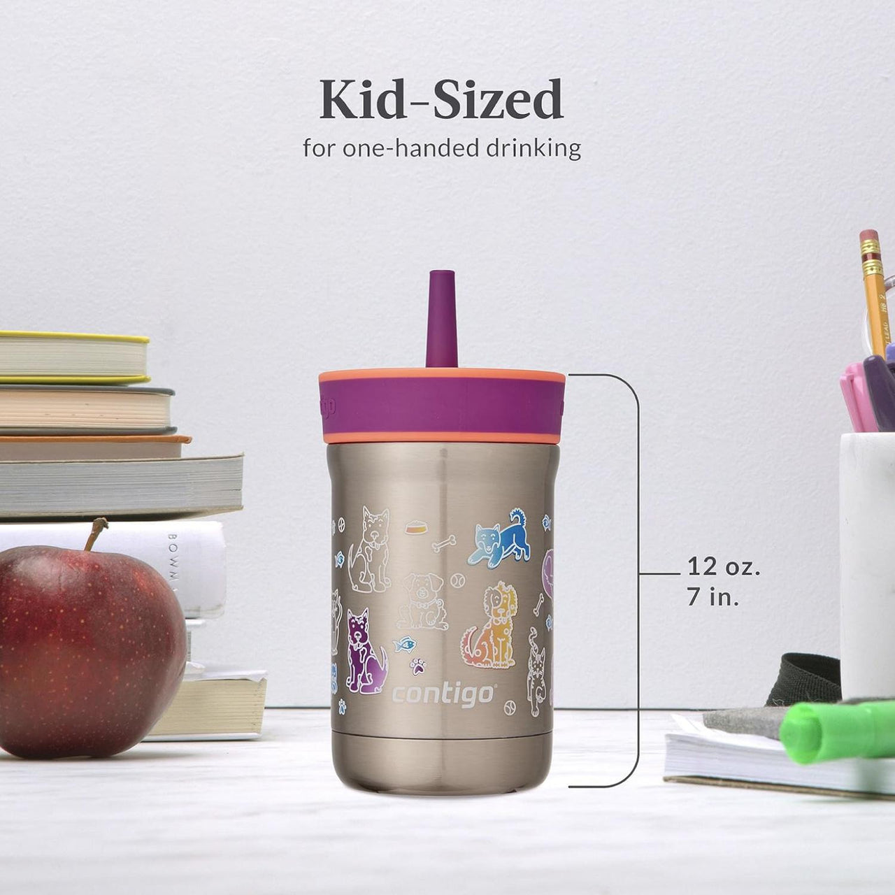 Termo Botella 12oz Para Niños Con Popote Acero Inox Leighton