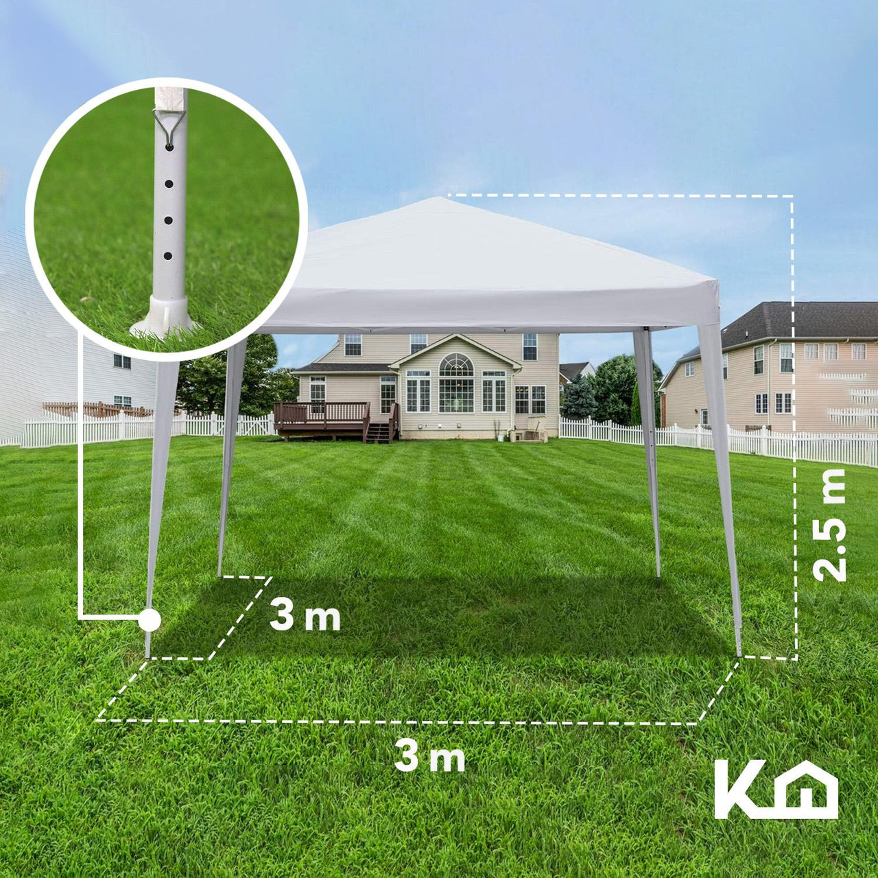 Toldo Carpa 3x3 M Impermeable Acero Lona Para Jardin Blanco