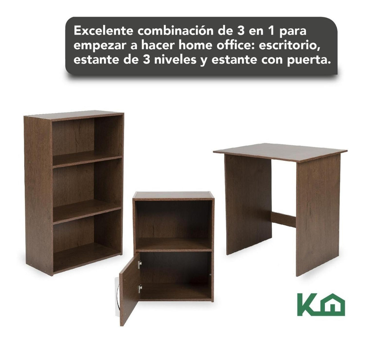 Combo Escritorio + Estante 3 Niveles + Estante Casa Oficina