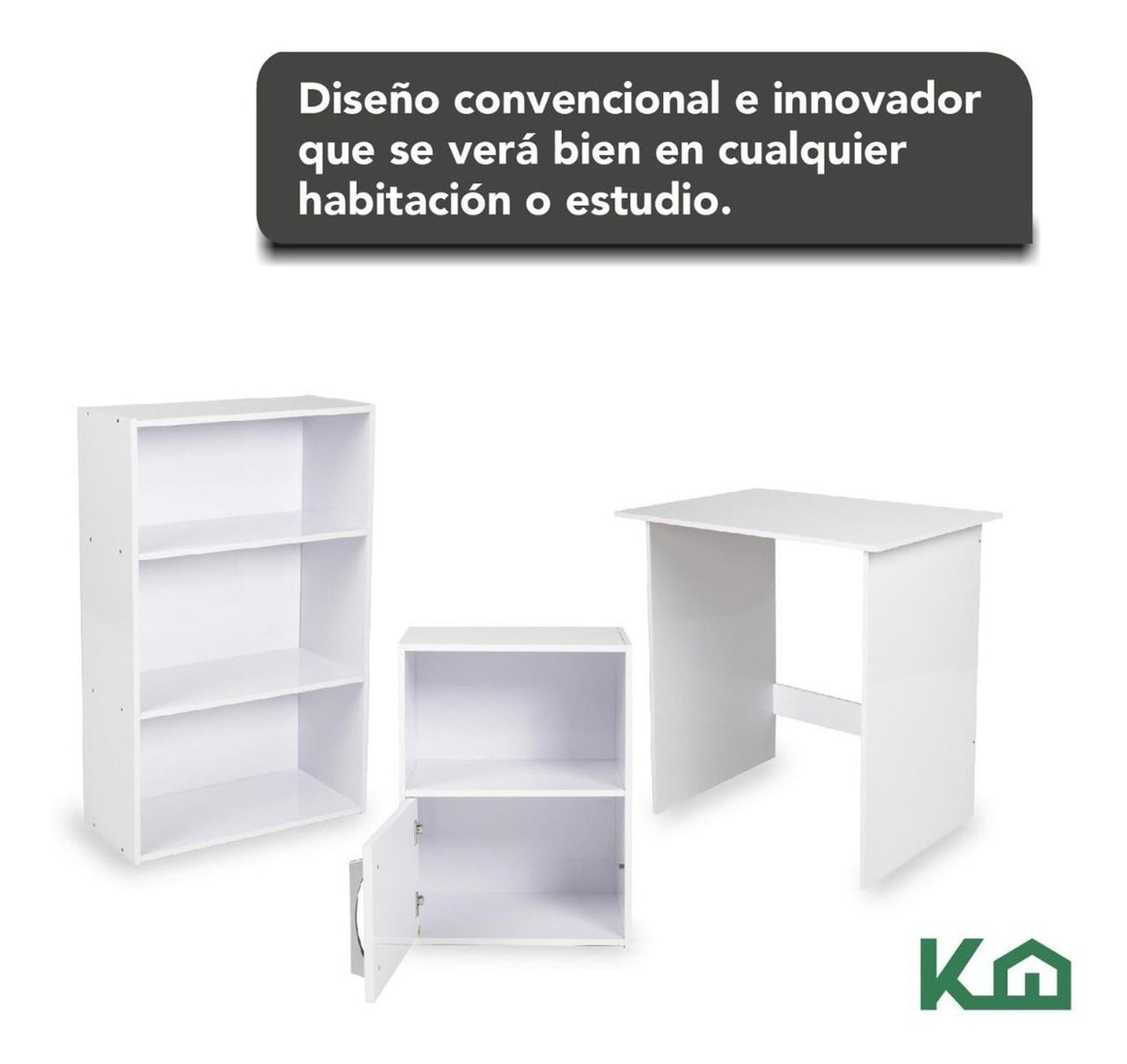 Combo Escritorio + Estante 3 Niveles + Estante Casa Oficina