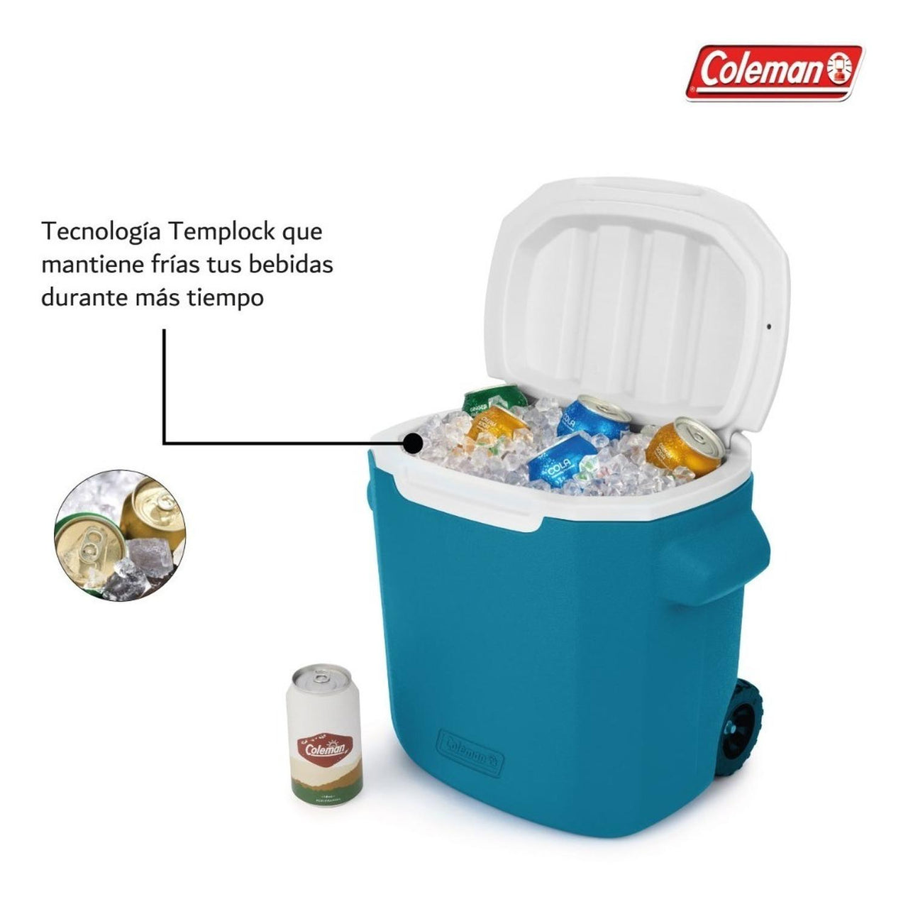 Hielera Coleman Con Ruedas Asa Retráctil 28qt Para 36 Latas