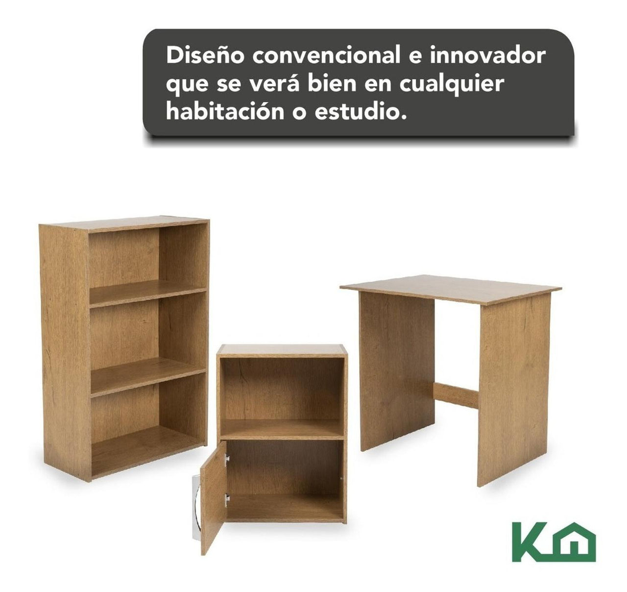 Combo Escritorio + Estante 3 Niveles + Estante Casa Oficina