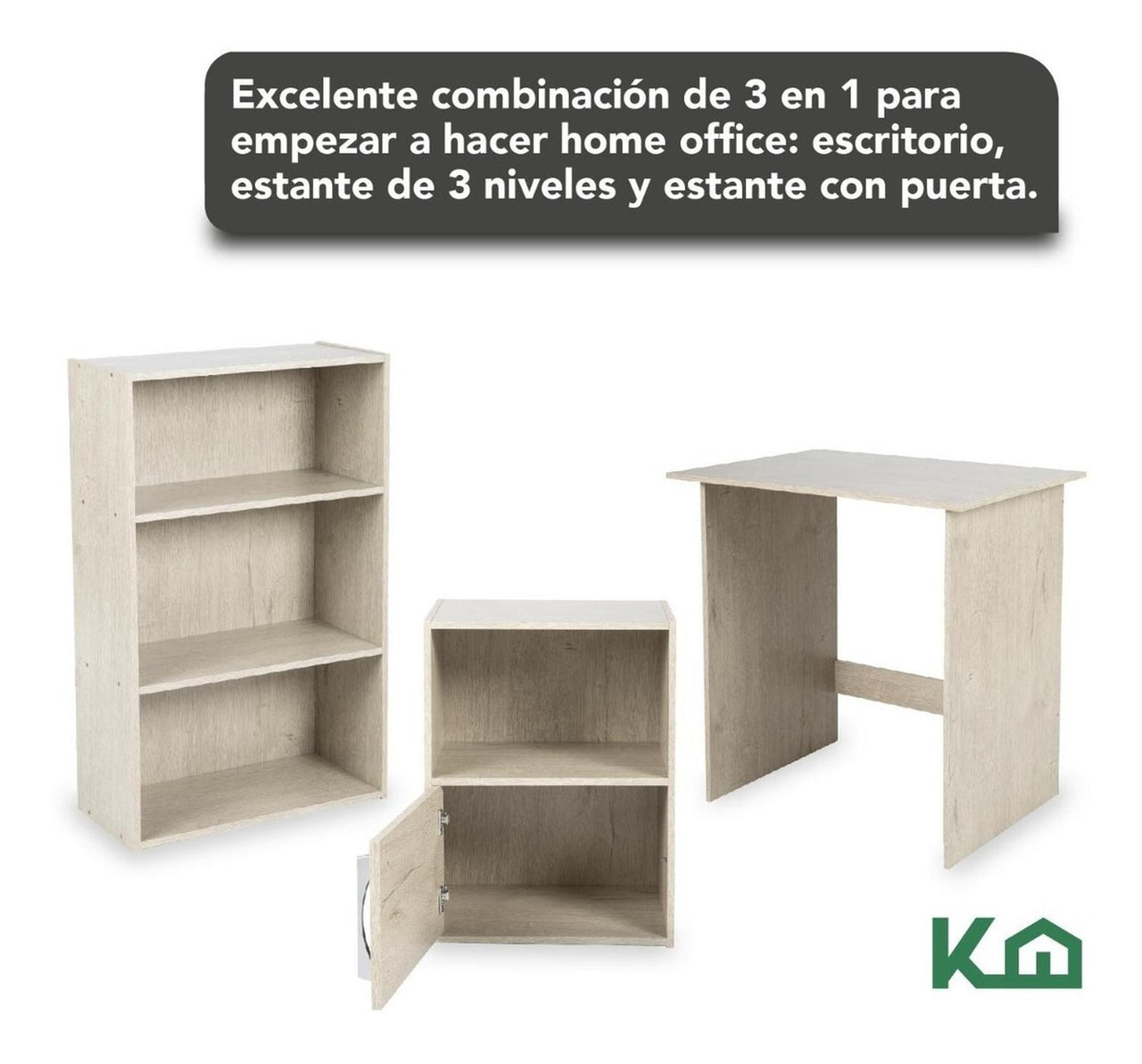 Combo Escritorio + Estante 3 Niveles + Estante Casa Oficina