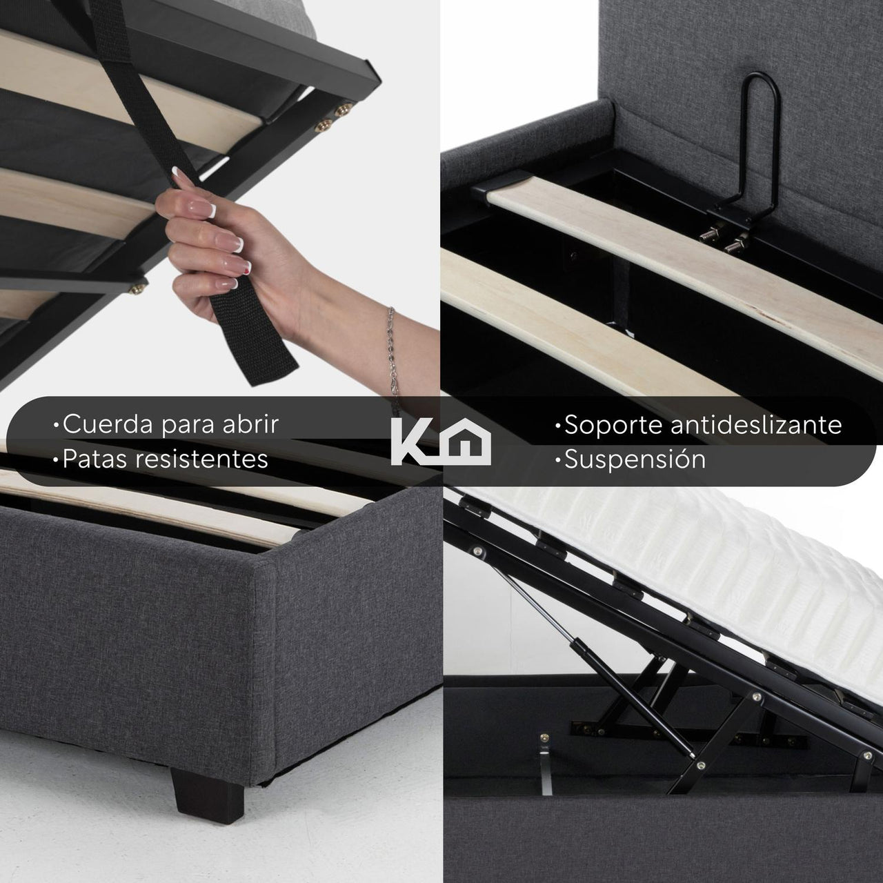 Base De Cama Abatible Individual Box + Cabecera Con Tapiz