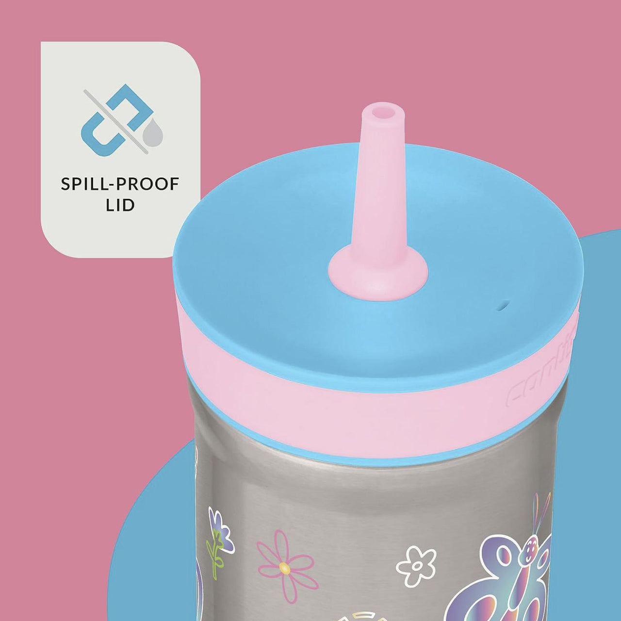 Termo Botella 12oz Para Niños Con Popote Acero Inox Leighton