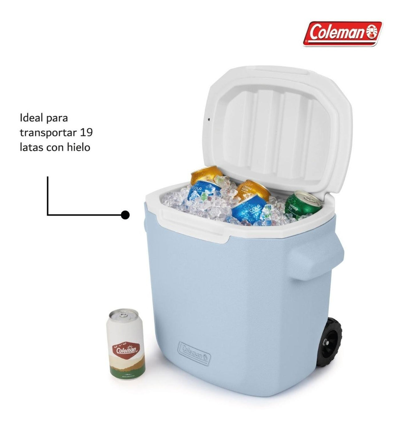 Hielera Coleman Con Ruedas Asa Retráctil 28qt Para 36 Latas