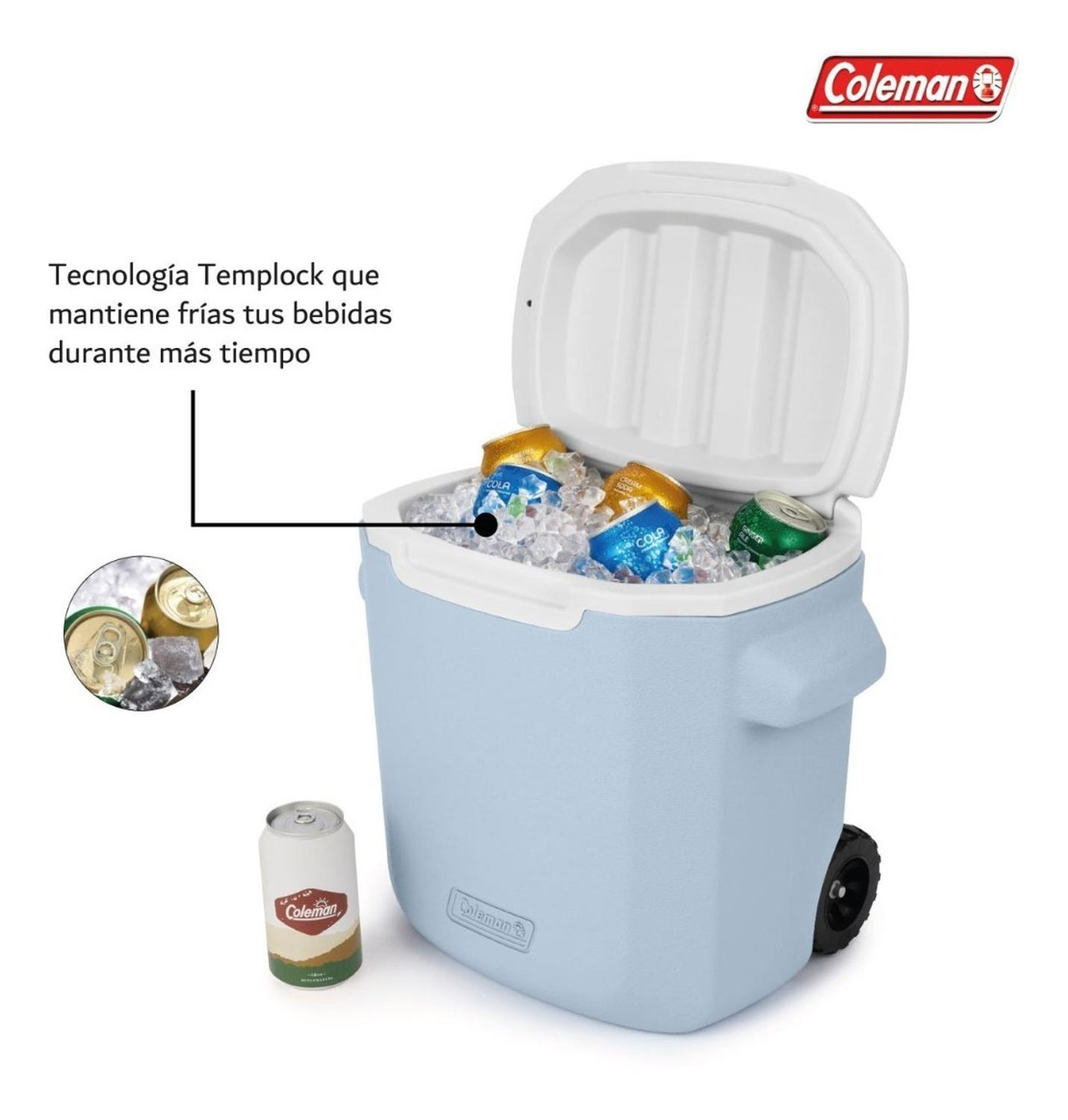 Hielera Coleman Con Ruedas Asa Retráctil 28qt Para 36 Latas