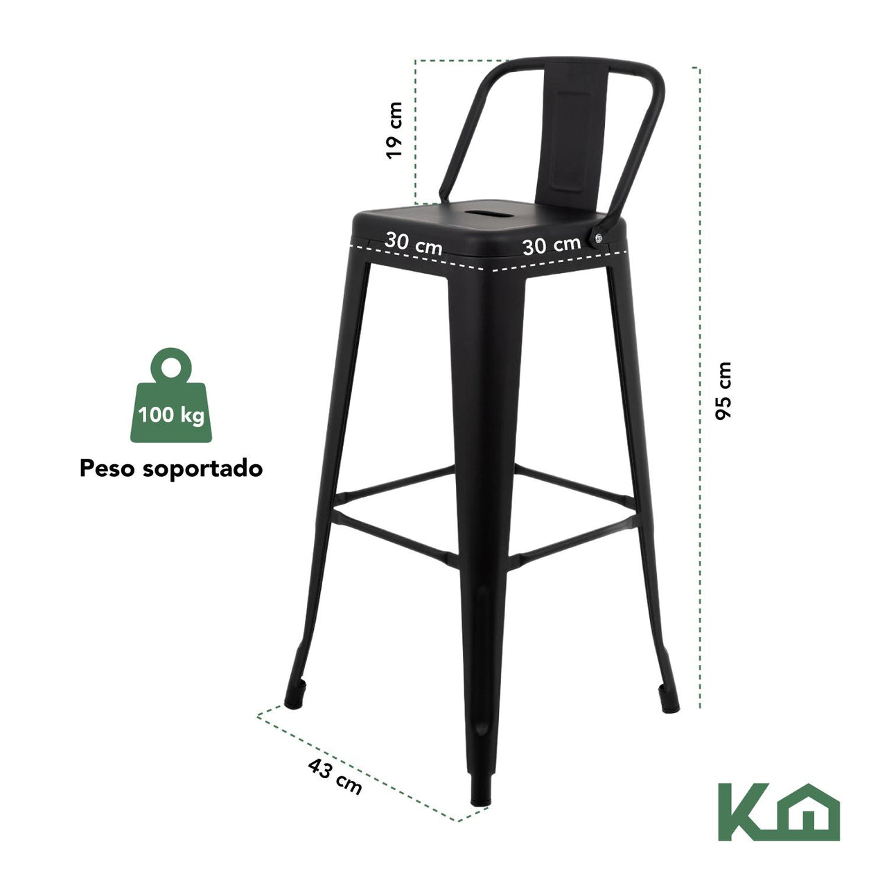 Set 4 Bancos Tolix Altos Kingshouse Con Respaldo Silla Barra