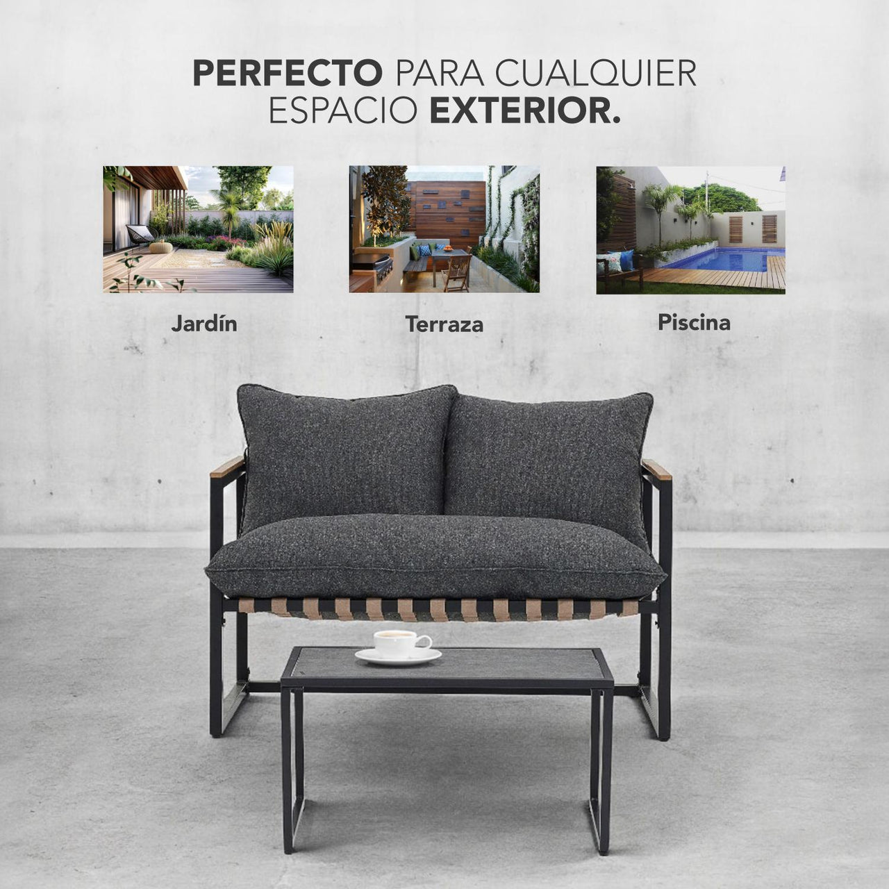 Sala De Jardín Acero Sillón Mesa + Cojines Exterior Terraza