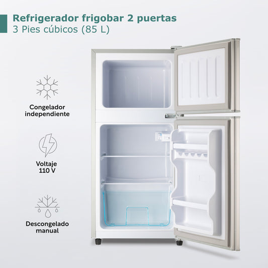 Refrigerador Frigobar 85 L 3 Pies Doble Puerta Congelador