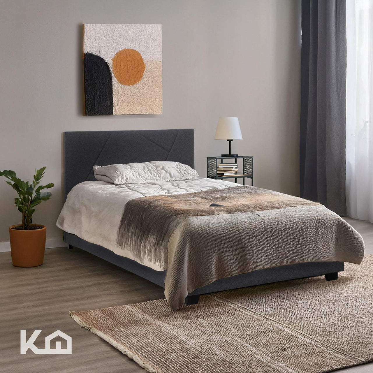 Base De Cama Abatible Individual Box + Cabecera Con Tapiz