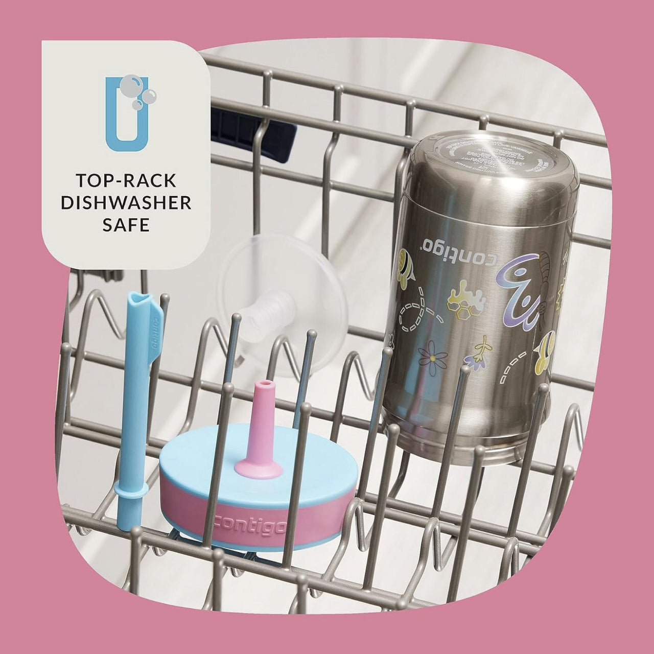 Termo Botella 12oz Para Niños Con Popote Acero Inox Leighton