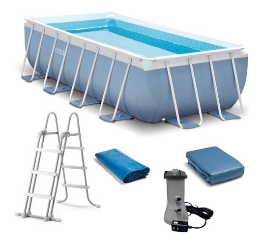 Alberca Piscina Rectangular Hogar Bomba Escalera Intex26791EH-INTEX
