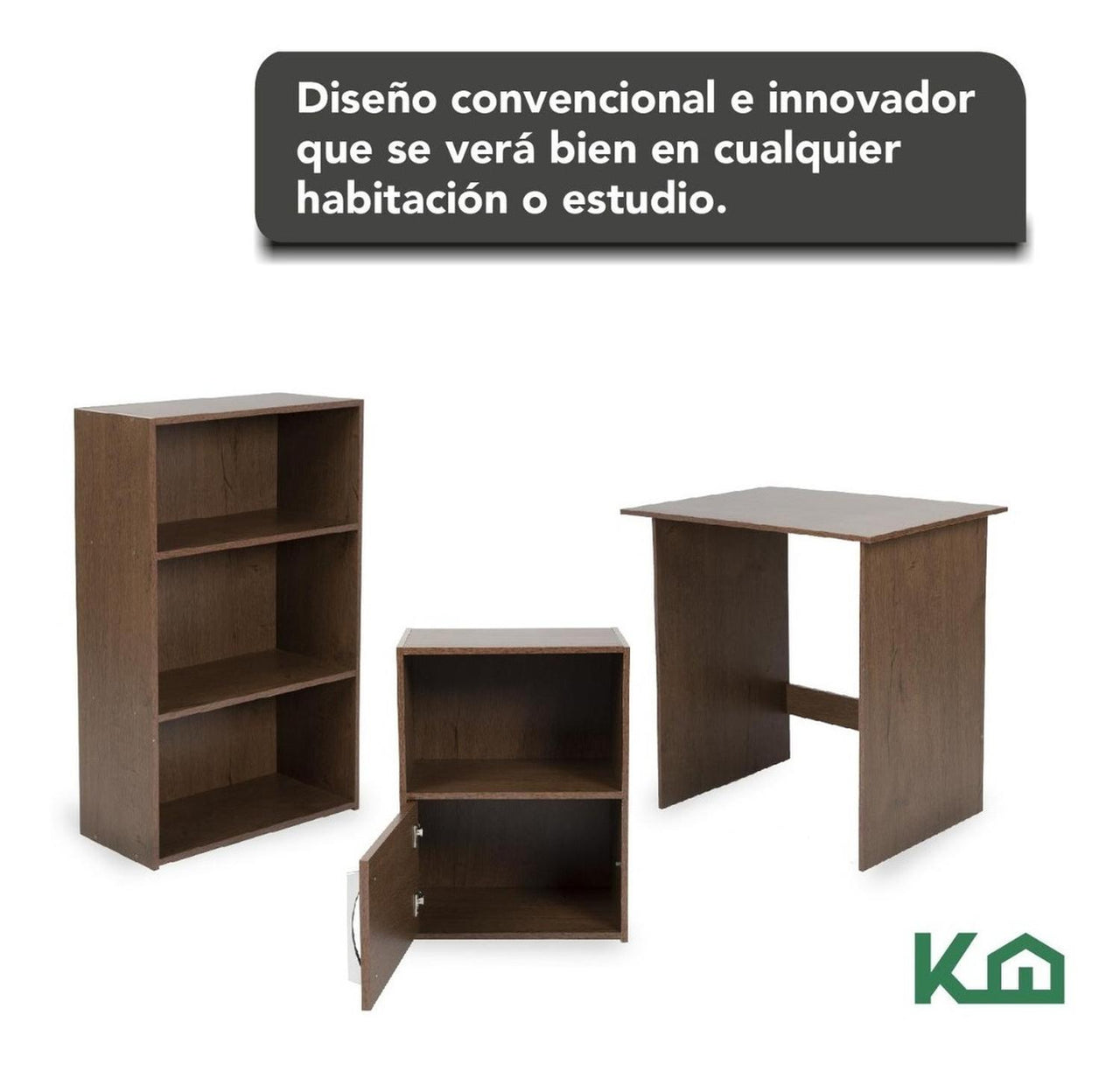 Combo Escritorio + Estante 3 Niveles + Estante Casa Oficina