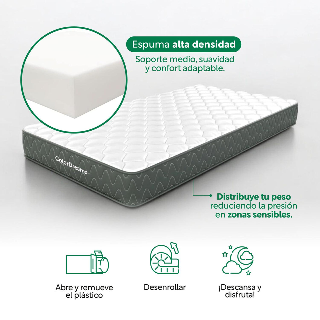 Base Cama Con Cabecera + Colchón Memory En Caja Individual