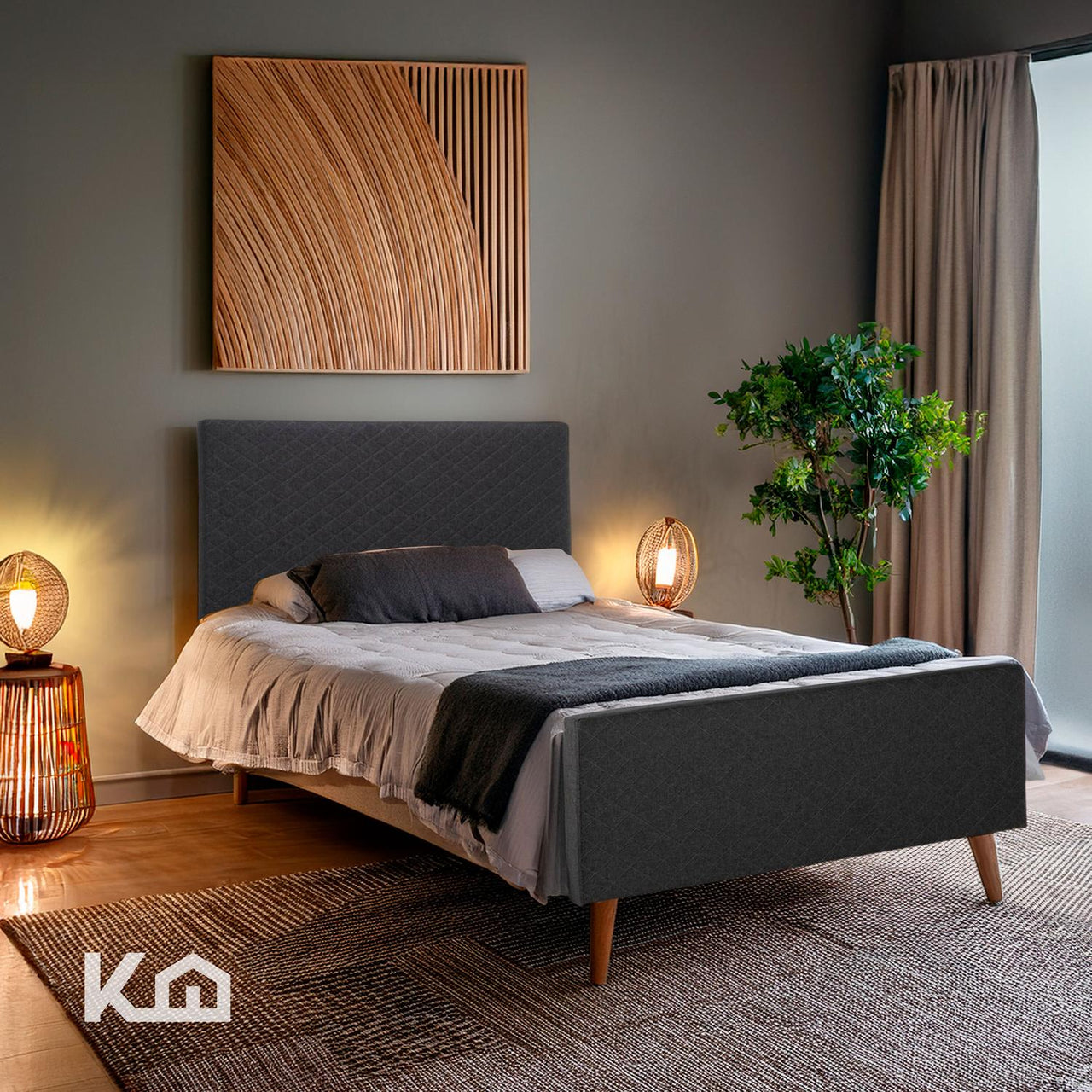 Base Cama Con Cabecera + Colchón Memory En Caja Matrimonial