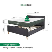 Thumbnail for Base Cama Con Cabecera + Colchón Memory En Caja Matrimonial