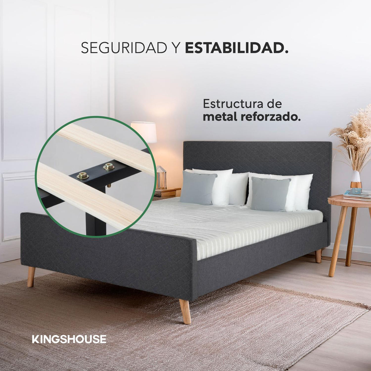 Base Cama Con Cabecera + Colchón Memory En Caja Matrimonial