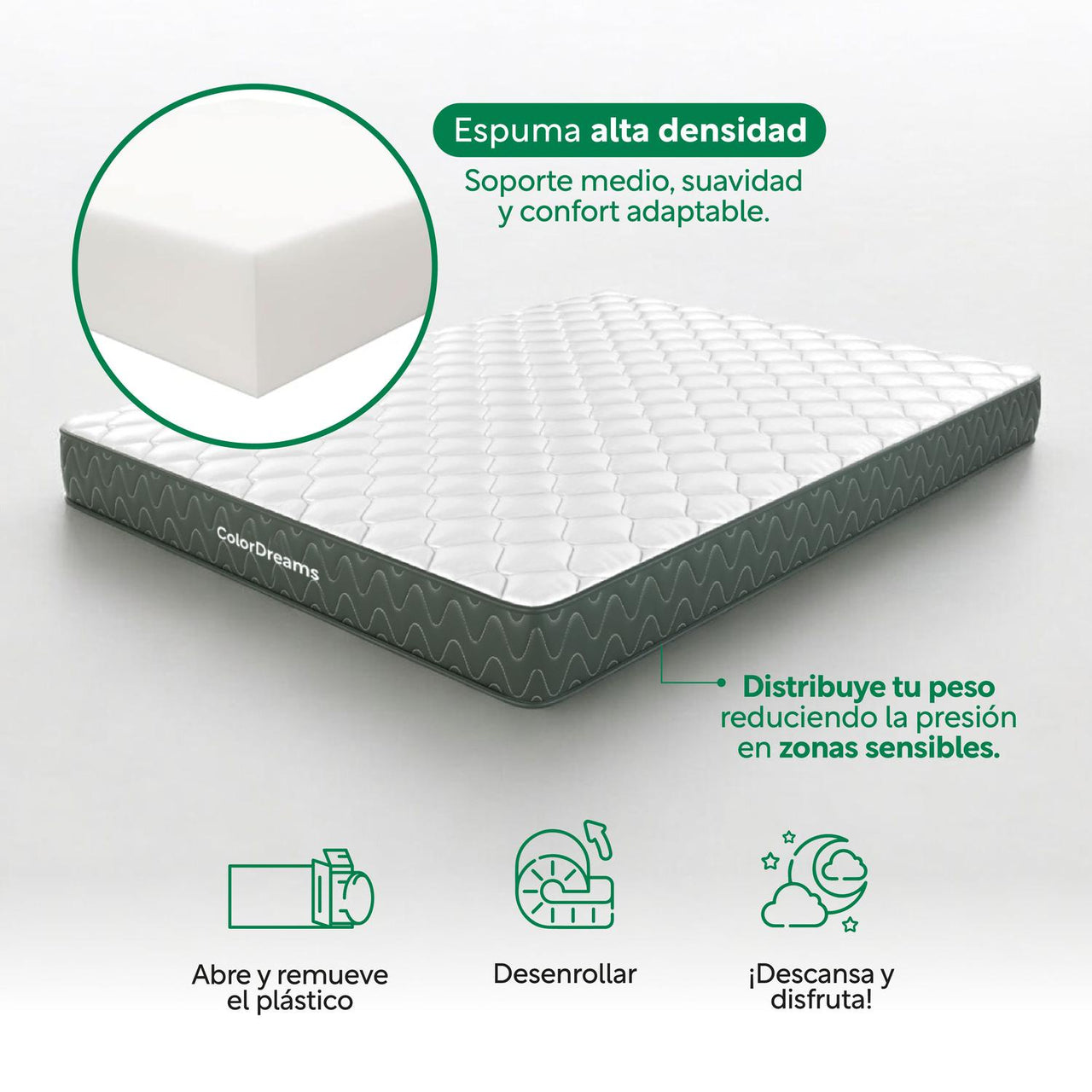 Base Cama Con Cabecera + Colchón Memory En Caja Matrimonial
