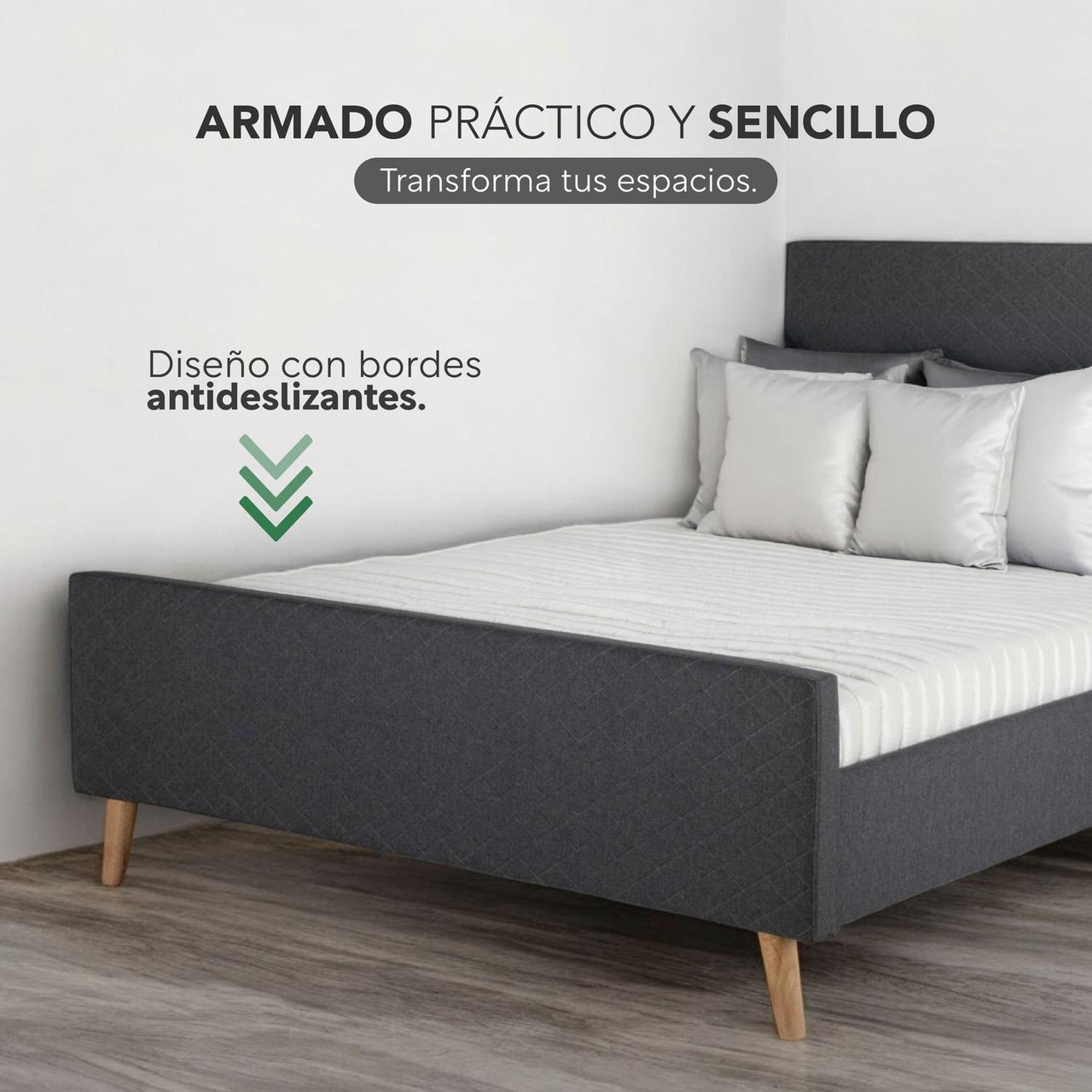 Base Cama Con Cabecera + Colchón Memory En Caja Matrimonial