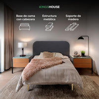 Thumbnail for Base Cama Individual Con Cabecera Tapizada Box Metal Madera