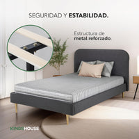 Thumbnail for Base Cama Individual Con Cabecera Tapizada Box Metal Madera