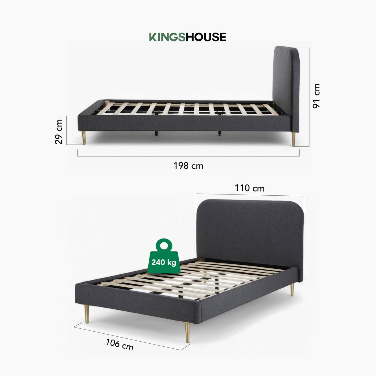 Base Cama Individual Con Cabecera Tapizada Box Metal Madera