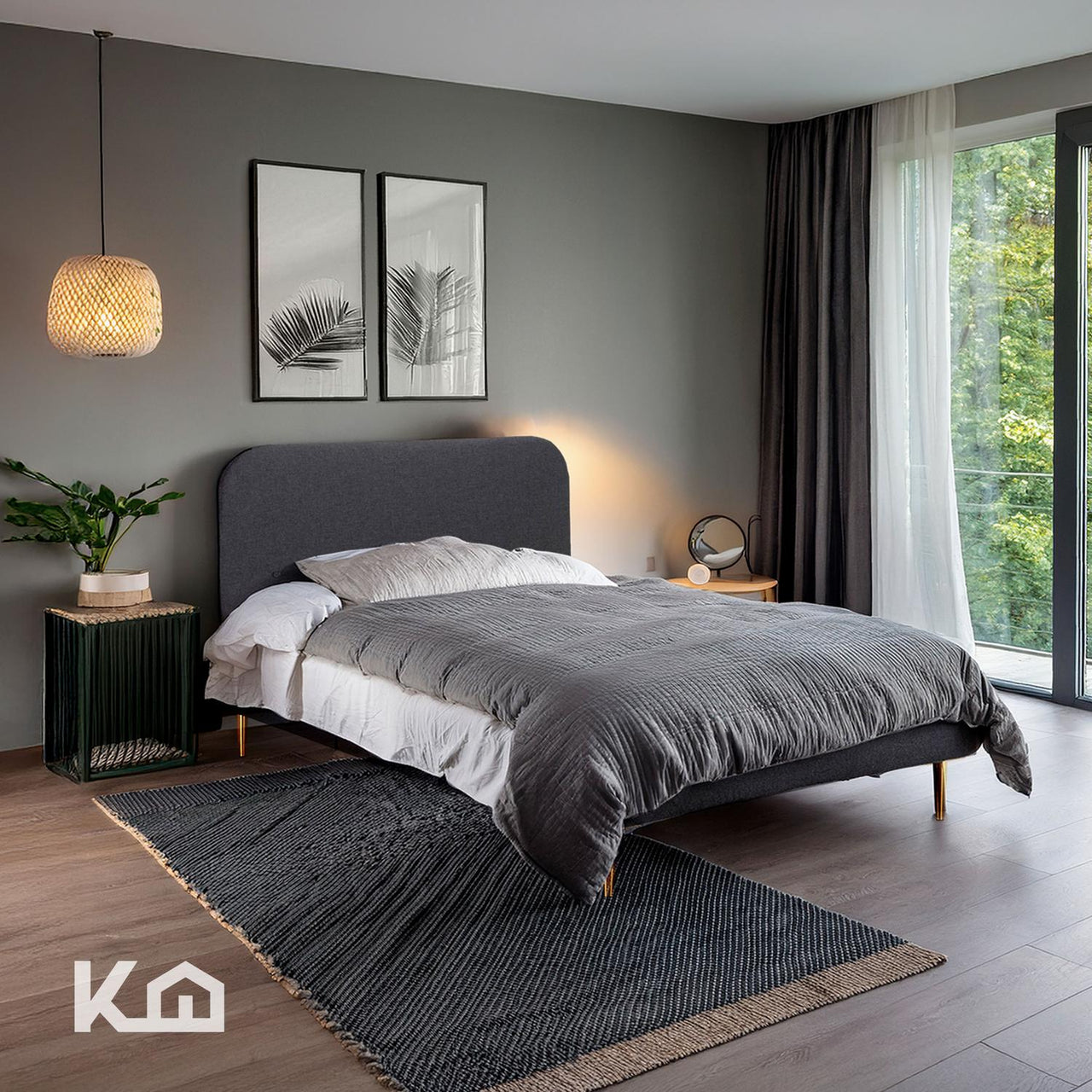 Base Cama Individual Con Cabecera Tapizada Box Metal Madera