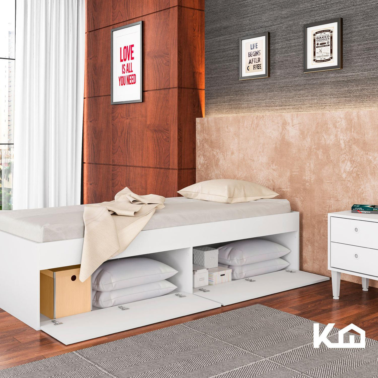 Base Cama Individual Con Cajones KingsHouse Recamara