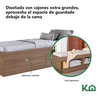 Thumbnail for Base Cama Individual Con Cajones KingsHouse Recamara