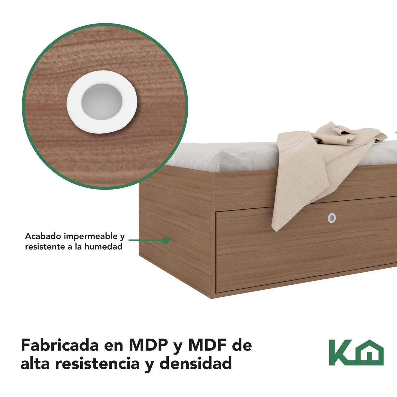 Base Cama Individual Con Cajones KingsHouse Recamara