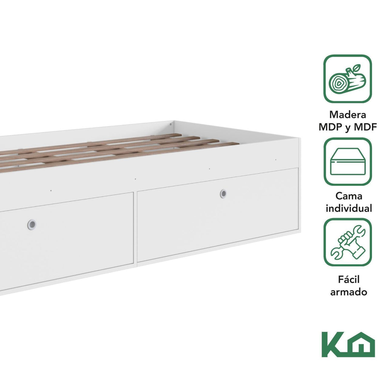 Base Cama Individual Con Cajones KingsHouse Recamara