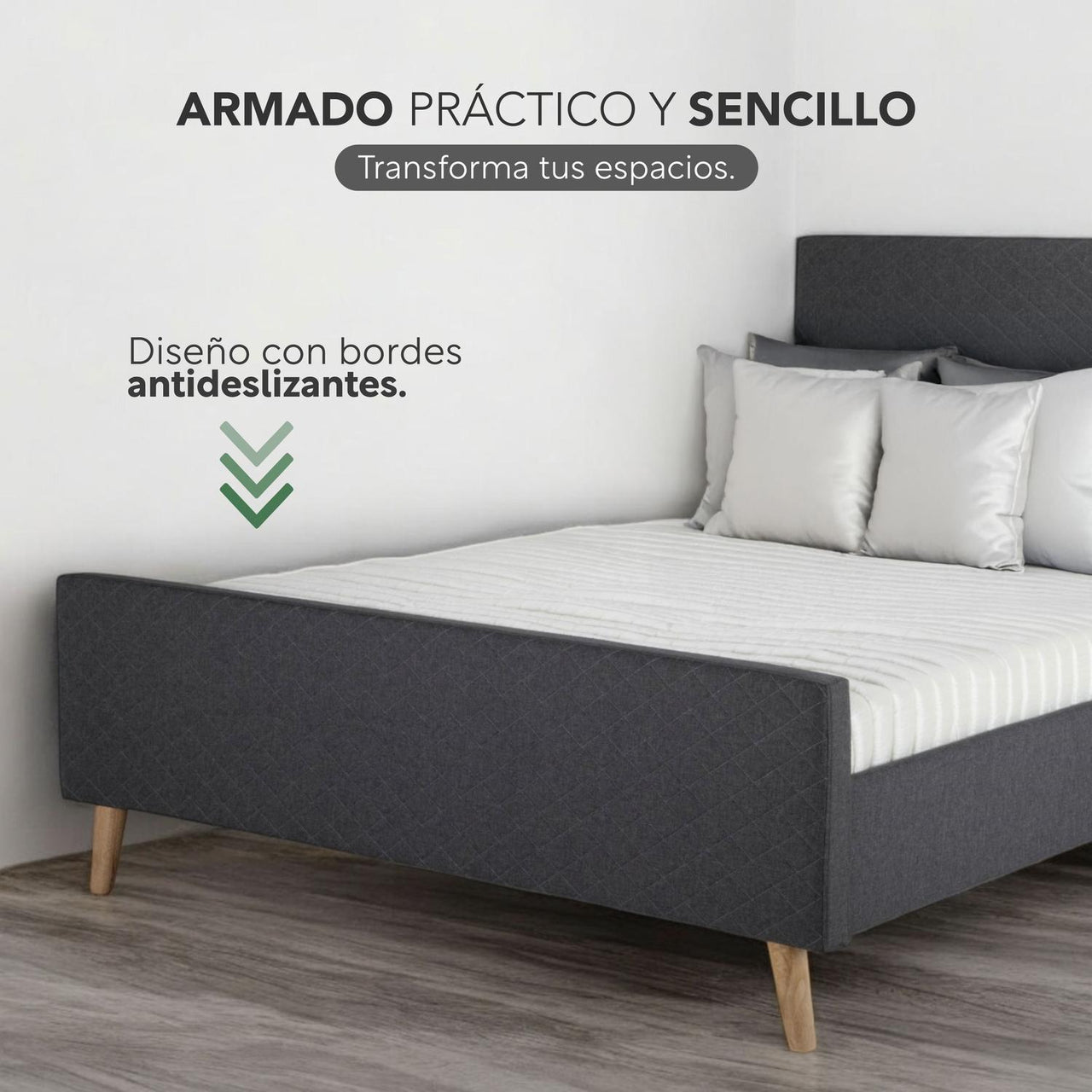 Base Cama Matrimonial + Cabecera Tapizada Box Para Colchón