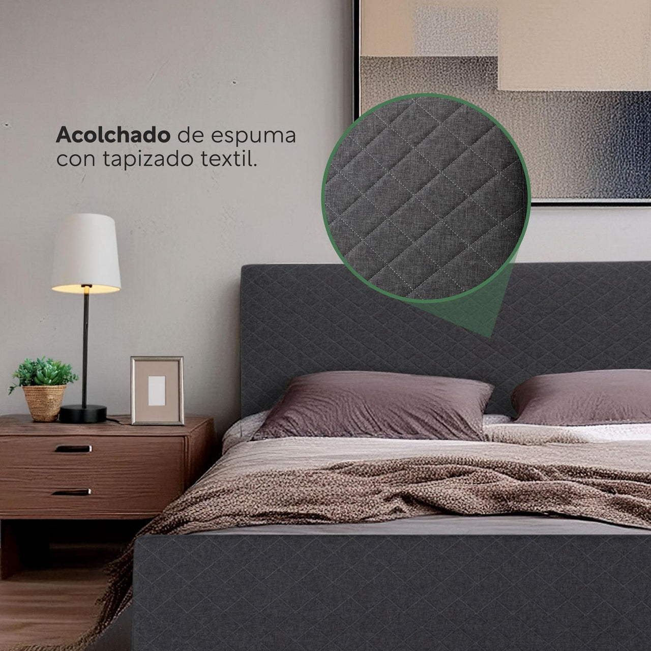 Base Cama Matrimonial + Cabecera Tapizada Box Para Colchón