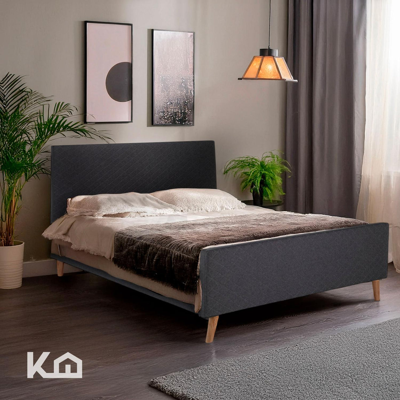 Base Cama Matrimonial + Cabecera Tapizada Box Para Colchón
