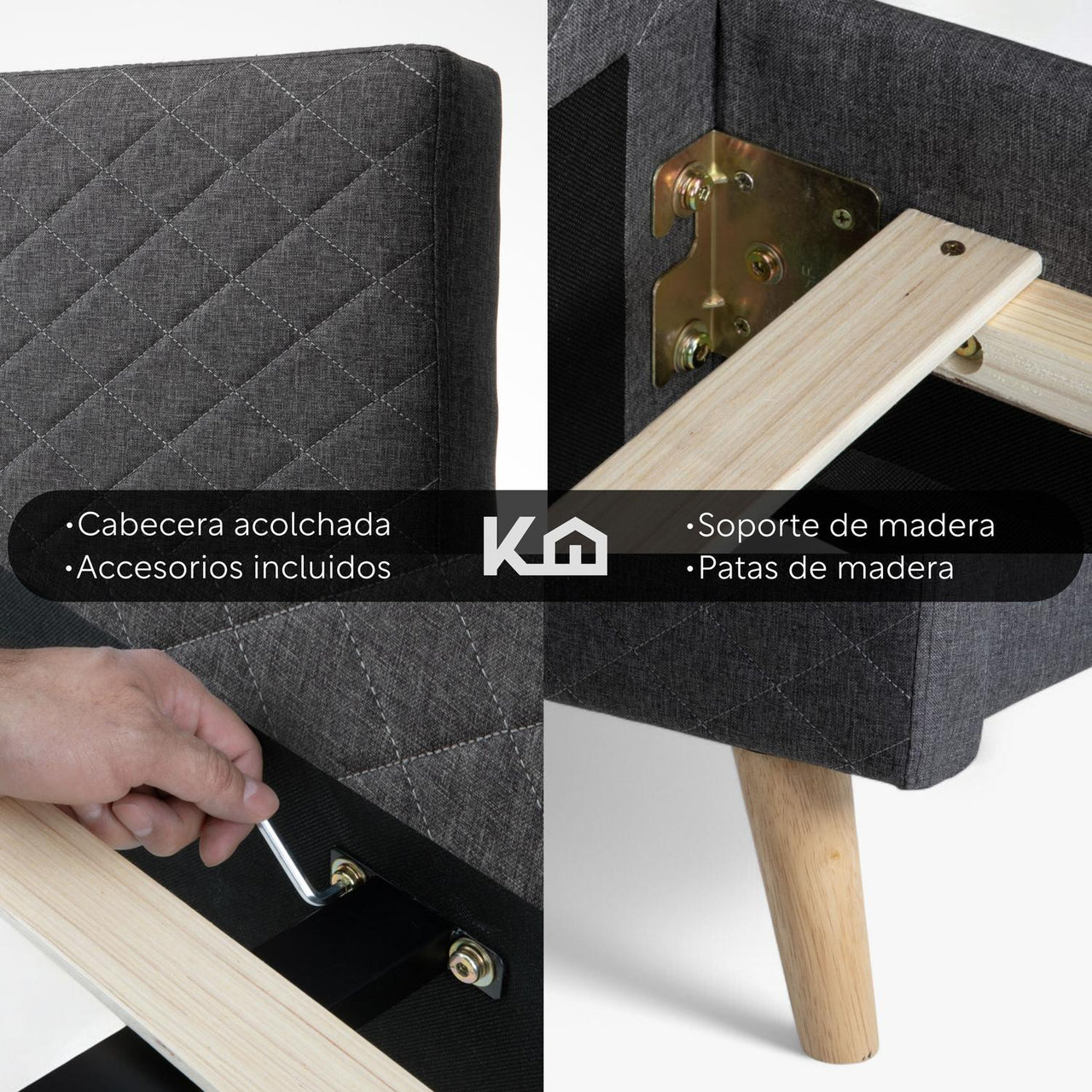 Base Cama Matrimonial + Cabecera Tapizada Box Para Colchón
