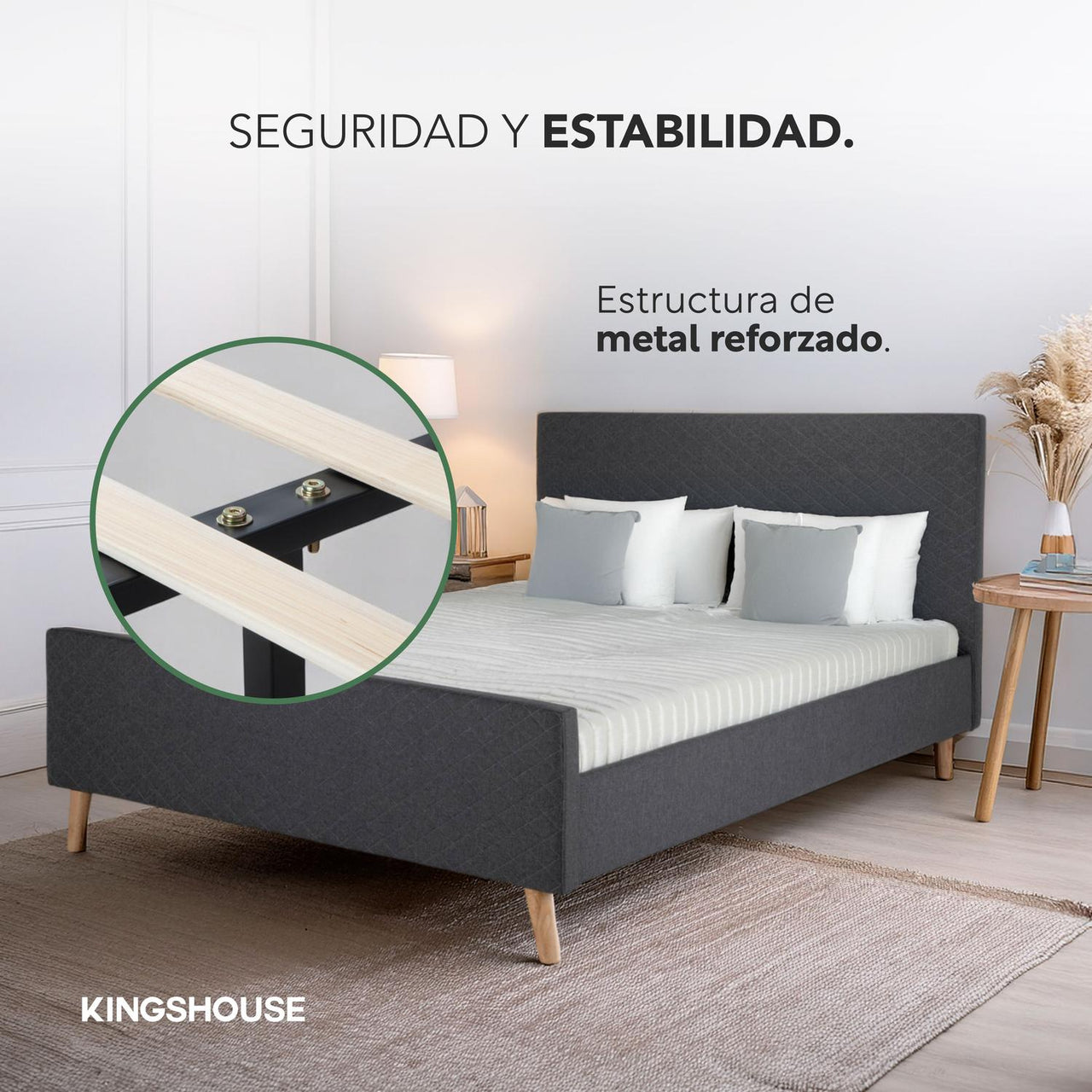 Base Cama Matrimonial + Cabecera Tapizada Box Para Colchón