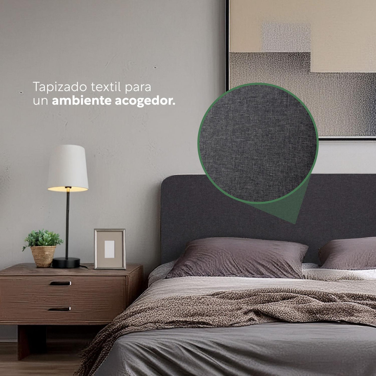 Base Cama Matrimonial Con Cabecera Tapizada Box Metal Madera