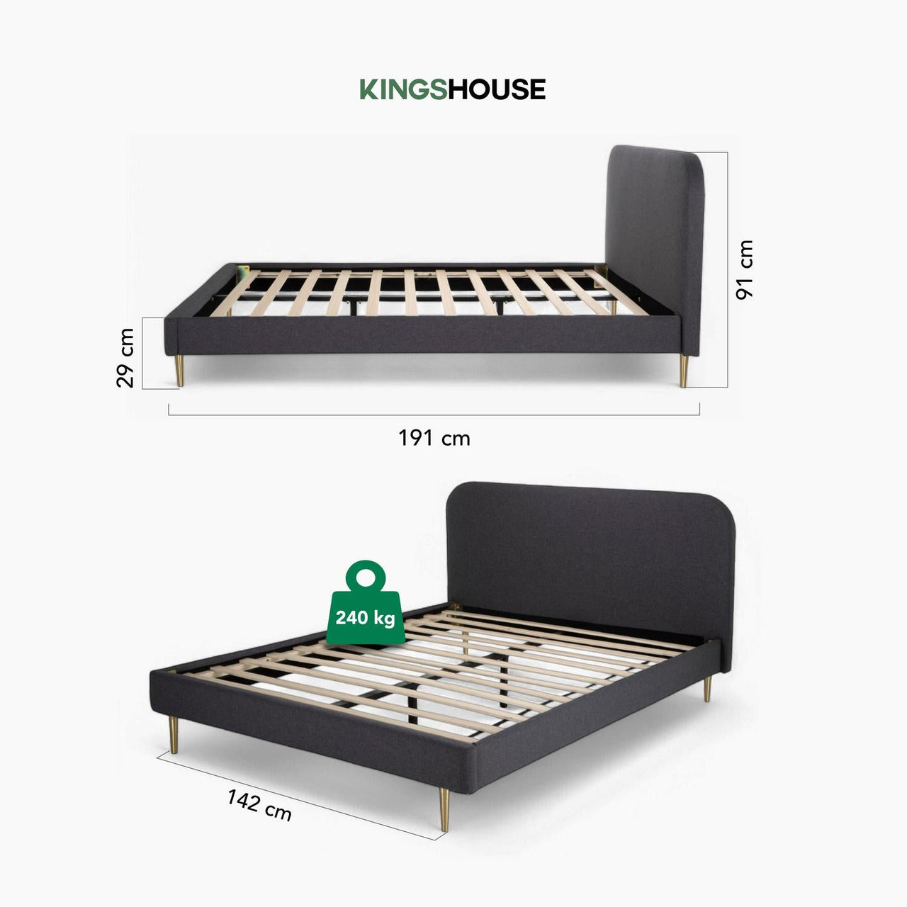 Base Cama Matrimonial Con Cabecera Tapizada Box Metal Madera