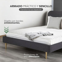 Thumbnail for Base Cama Matrimonial Con Cabecera Tapizada Box Metal Madera