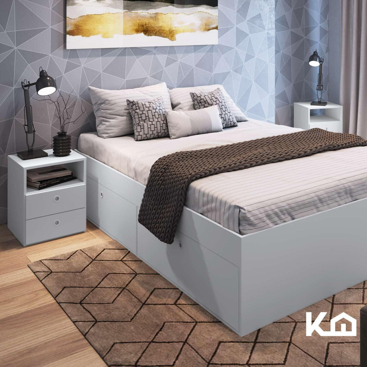 Base Cama Matrimonial Con Cajones Compartimientos KingsHouse