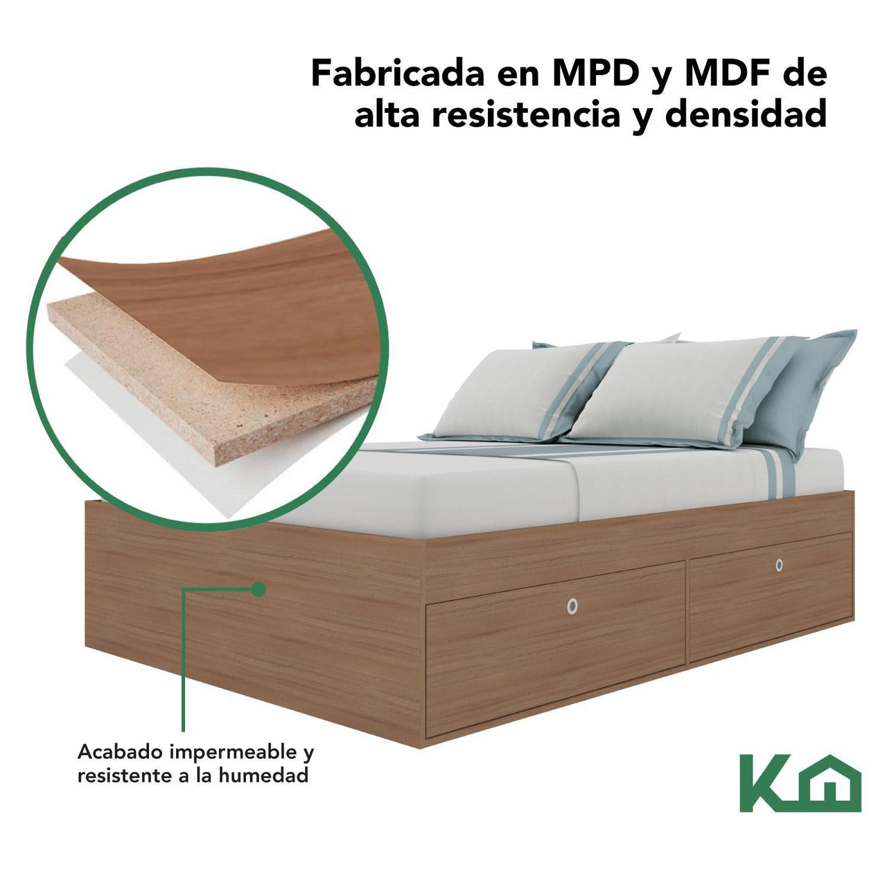 Base Cama Matrimonial Con Cajones Compartimientos KingsHouse