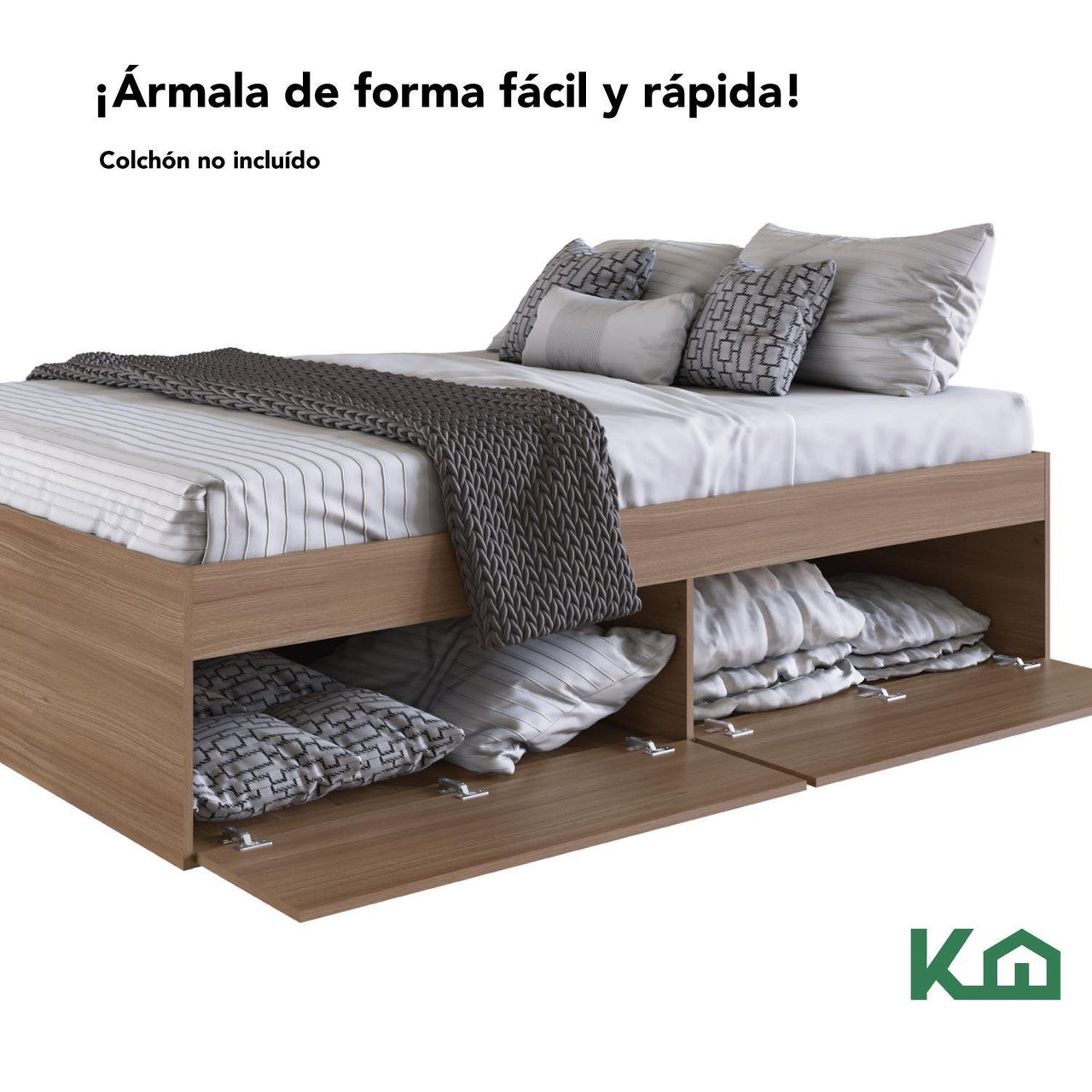 Base Cama Matrimonial Con Cajones Compartimientos KingsHouse