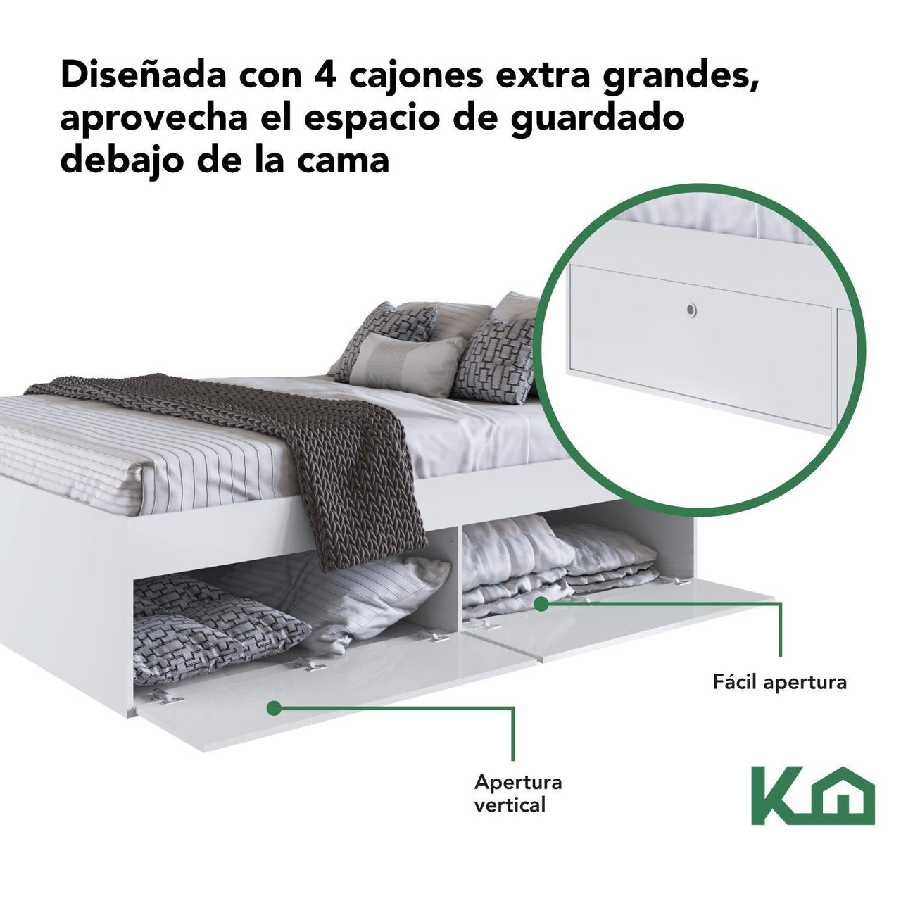 Base Cama Matrimonial Con Cajones Compartimientos KingsHouse