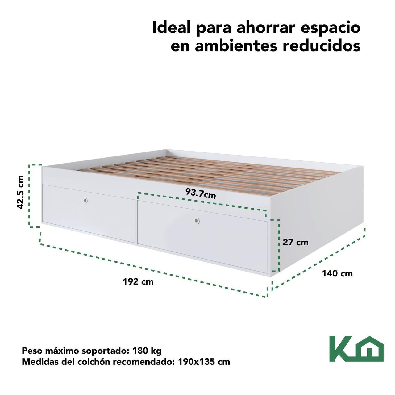 Base Cama Matrimonial Con Cajones Compartimientos KingsHouse